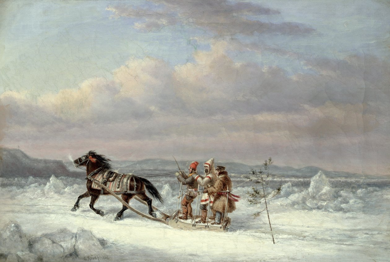 Lovec na saních tažených koňmi od Cornelius Krieghoff