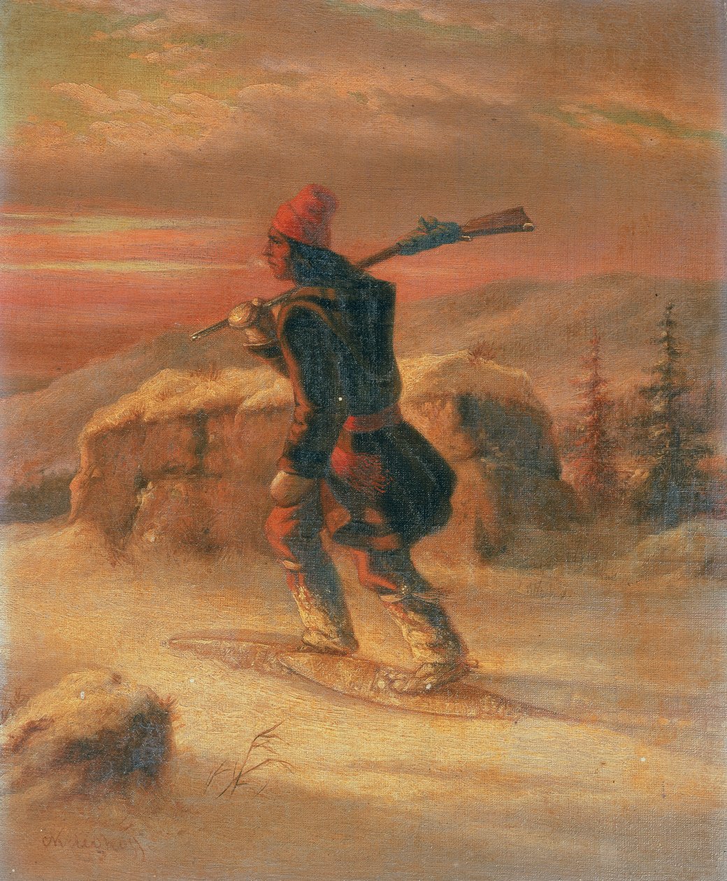 Indiánský lovec ve sněhu od Cornelius Krieghoff