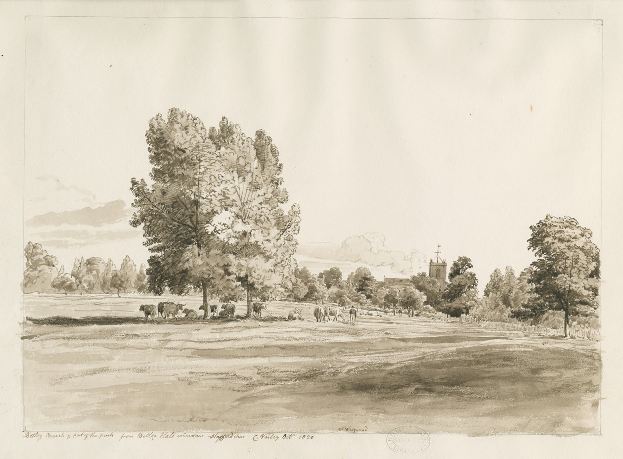 Betley Church: kresba perem a sépií, říjen 1820 (kresba) od Cornelius Varley