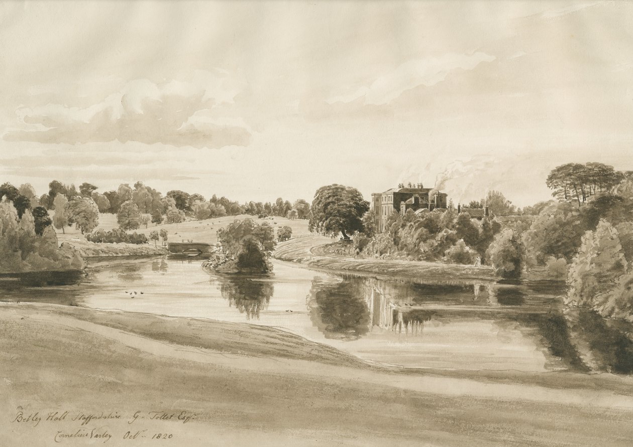 Betley Hall: sépiová kresba, říjen 1820 od Cornelius Varley