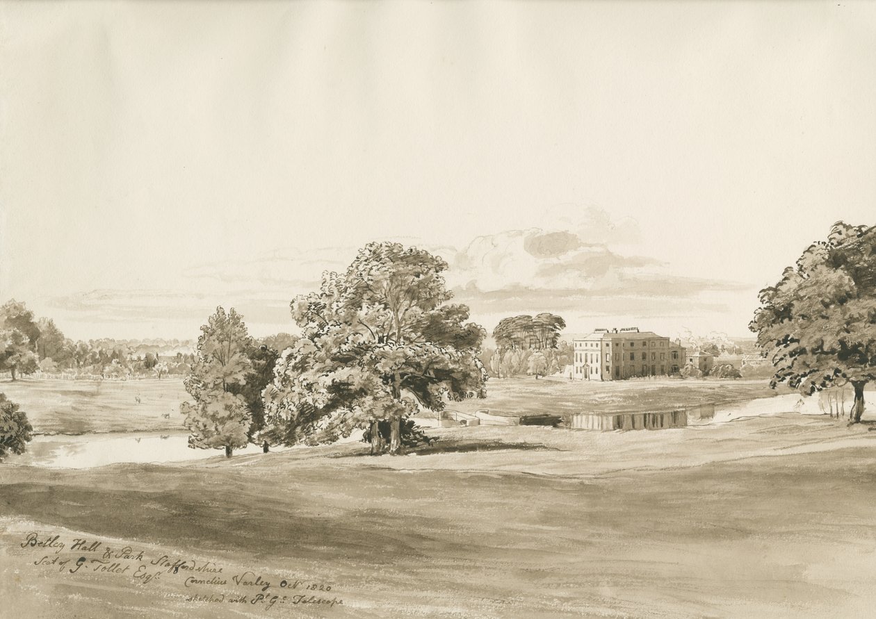 Betley Hall: sépiová kresba, říjen 1820 od Cornelius Varley