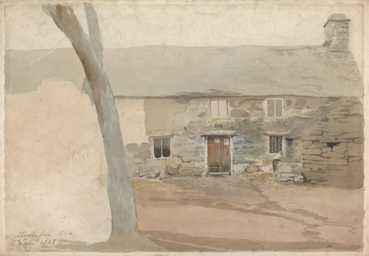 Chaty v Llanllyfni, Severní Wales od Cornelius Varley