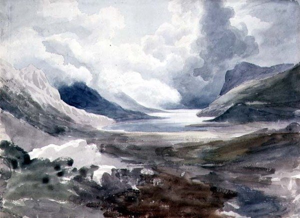 Llyn Gwynant, Severní Wales (akvarel na papíře) od Cornelius Varley