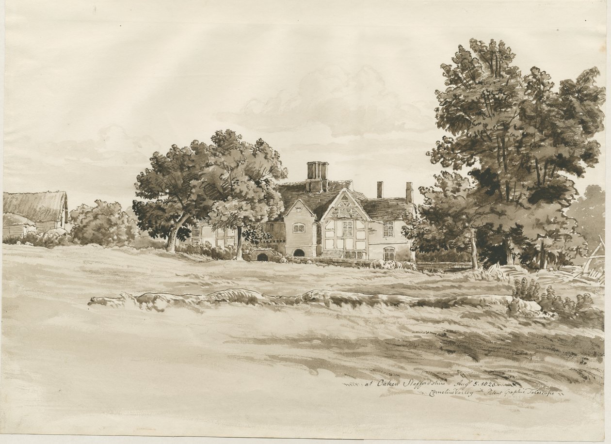 Oaken - Farm House: sépiová kresba, 5. srpna 1820 od Cornelius Varley