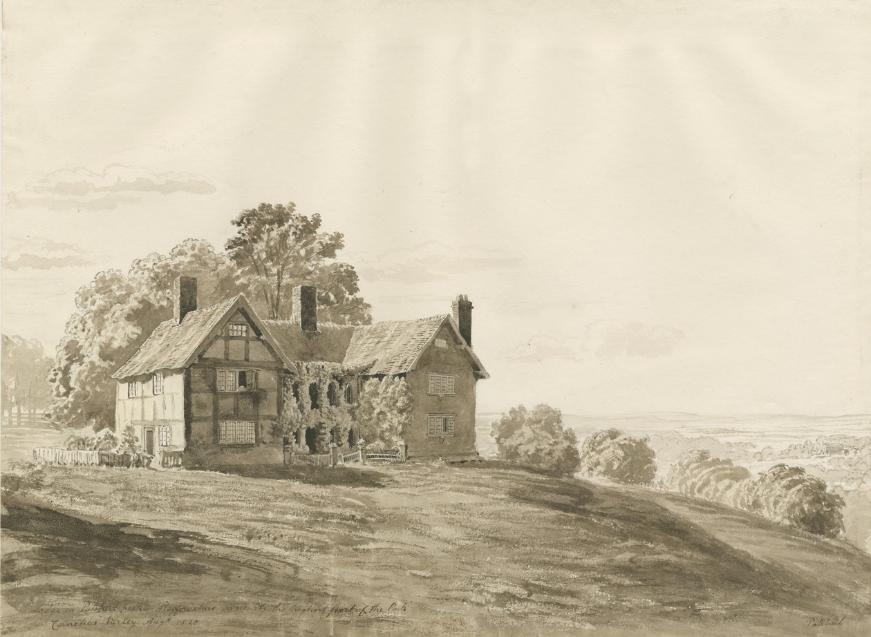 Patshull Park - Lodge: sépiová kresba, srpen 1820 od Cornelius Varley