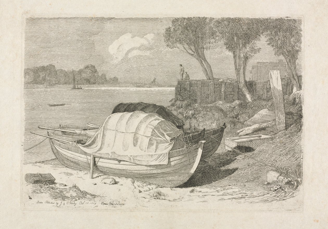 Dvě rybářské lodě na pláži, 1809. od Cornelius Varley