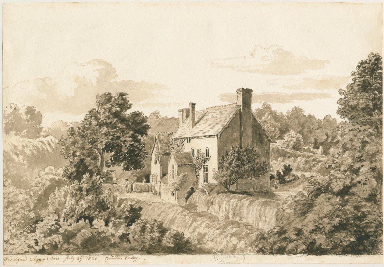 Woodford - Cottages: sépiová kresba, 27. července 1820 od Cornelius Varley