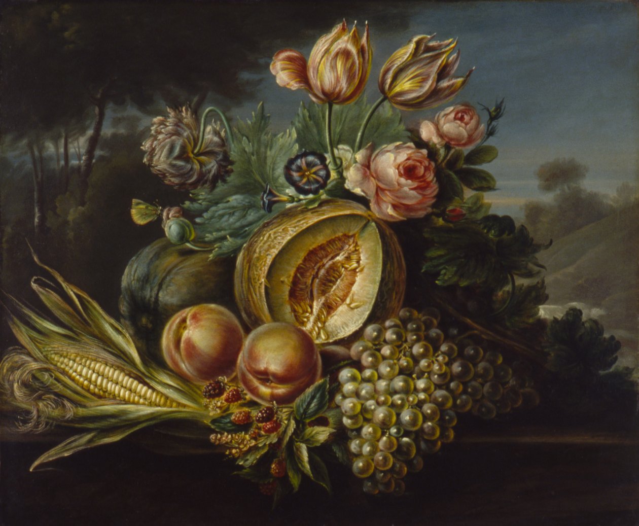 Zátiší s ovocem a květinami, 1824. od Cornelius de Beet