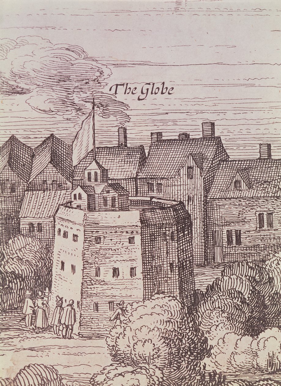 Divadlo Globe, detail z rytiny od Cornelius de Visscher
