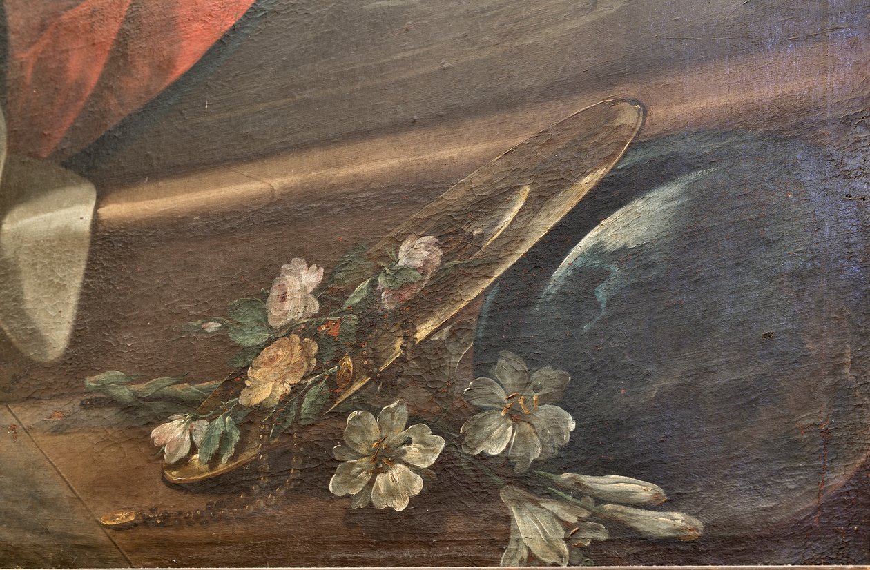 Kostel SS Salvatore, interiér, Růžencový oltář, Panna Maria Růžencová, plátno Corrado Giaquinto (1703-1766), detail, Poggiardo, Lecce, Apulie (foto) od Corrado Giaquinto