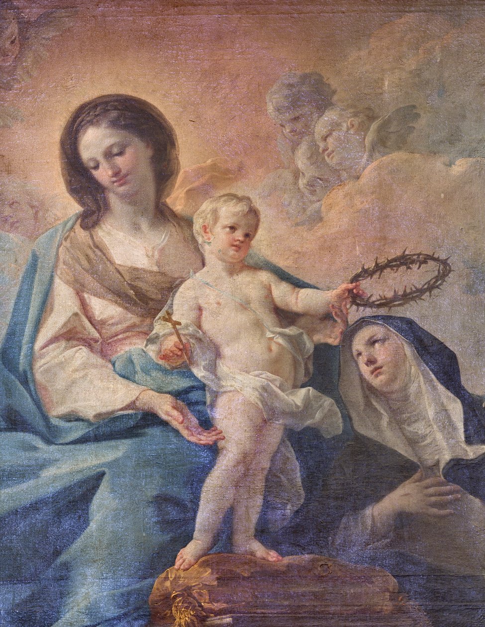 Kostel SS Salvatore, interiér, Růžencový oltář, Panna Maria Růžencová, plátno Corrado Giaquinto (1703-1766), detail, Poggiardo, Lecce, Apulie (foto) od Corrado Giaquinto