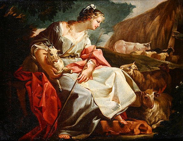 Rebecca jako pastýřka (olej na plátně) od Corrado Giaquinto