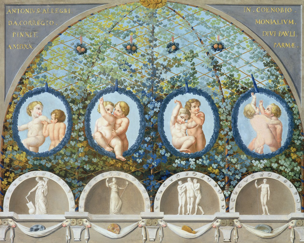 Design for a Ceiling Fresco, publikovaný kolem roku 1780 (kvaš, inkoust a wc na leptaném podkladu) (viz také 192025-027) od Antonio da Correggio