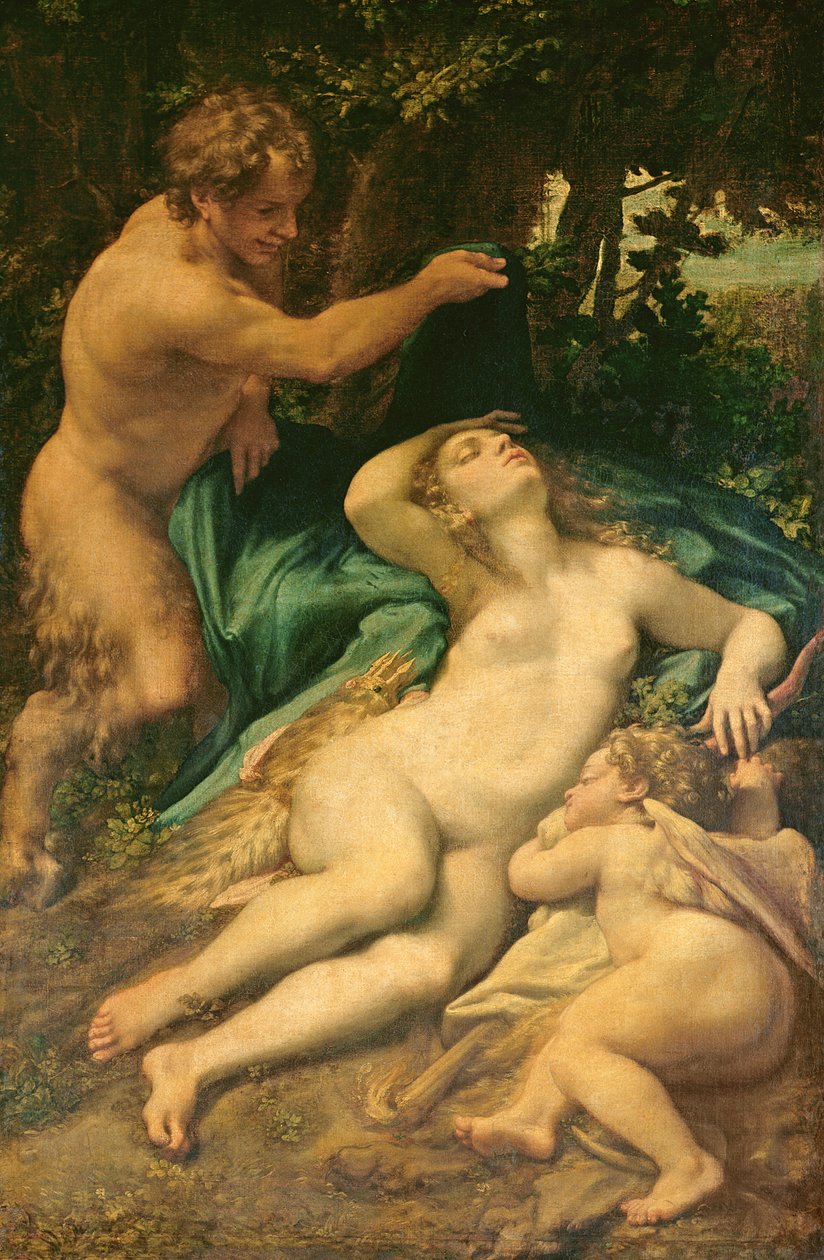 Venuše, Satyr a Cupid, 1528 od Antonio da Correggio