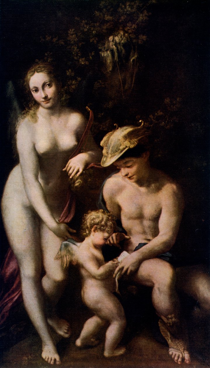 Venuše s Merkurem a Amor Škola lásky, c1525, 1912. od Antonio da Correggio