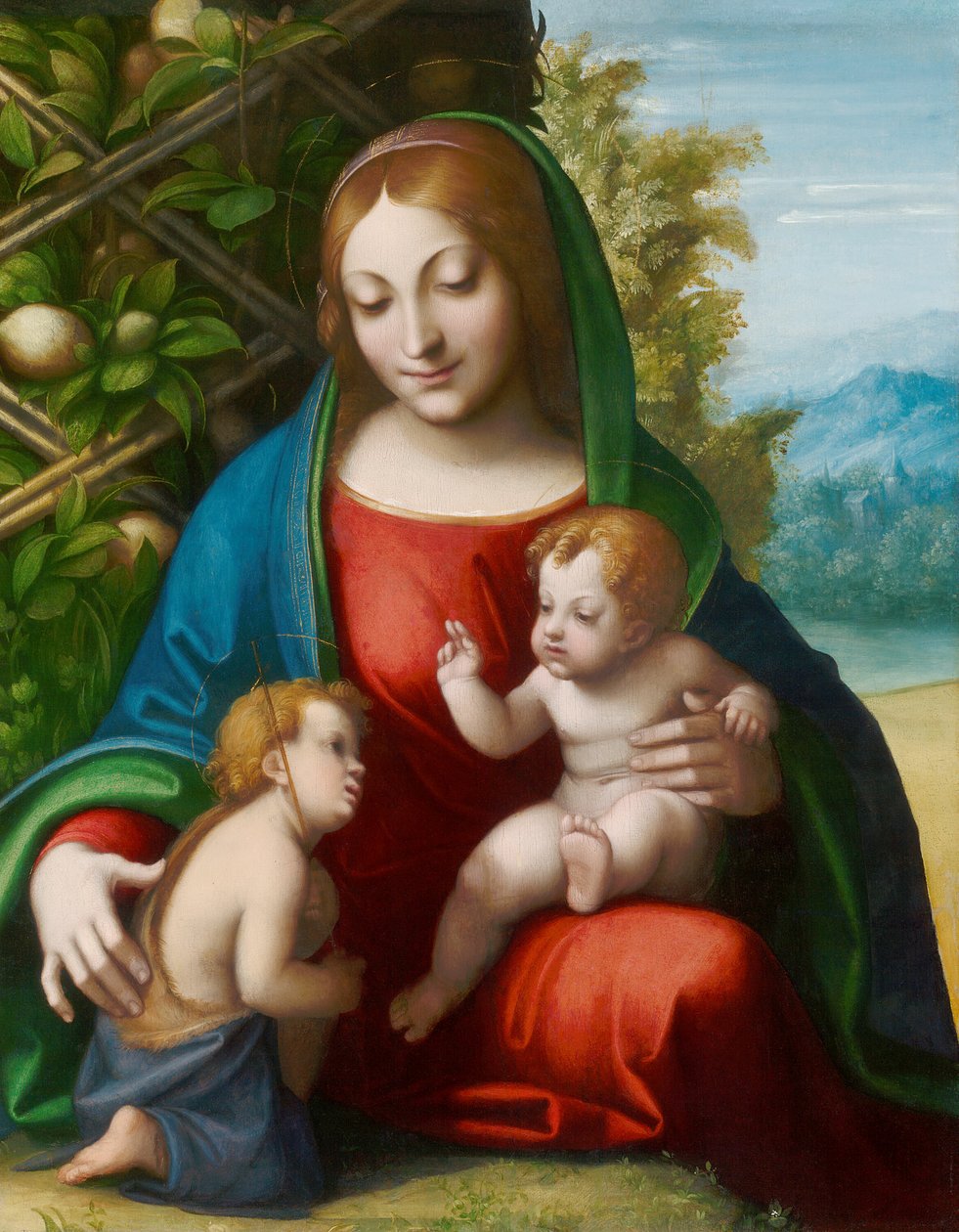 Panna a dítě s mladým svatým Janem Křtitelem, kolem roku 1515 od Correggio