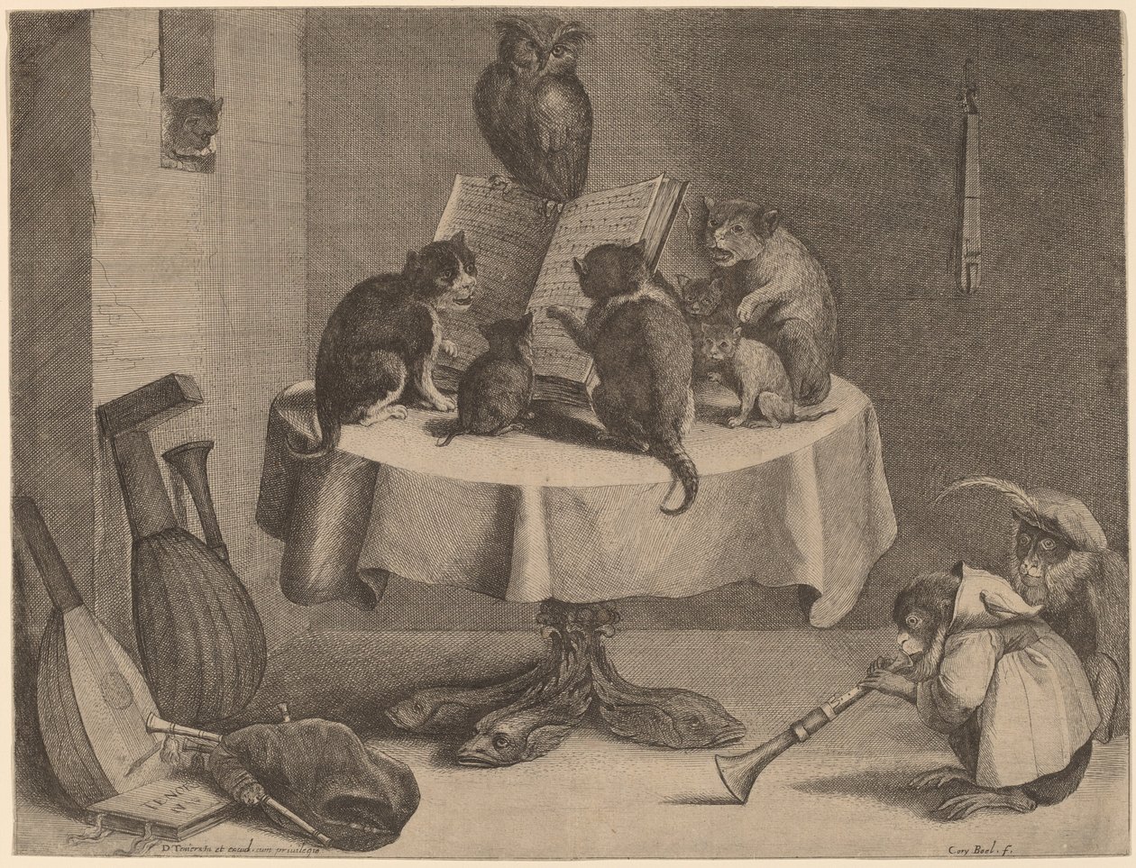 Kočičí koncert od Coryn Boel after David Teniers the Younger