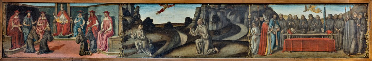 Madona s dítětem ve slávě, svatý Ambrož, svatý František z Assisi, Bůh Otec a andělé, oltářní obraz, detail (freska) od Cosimo Rosselli