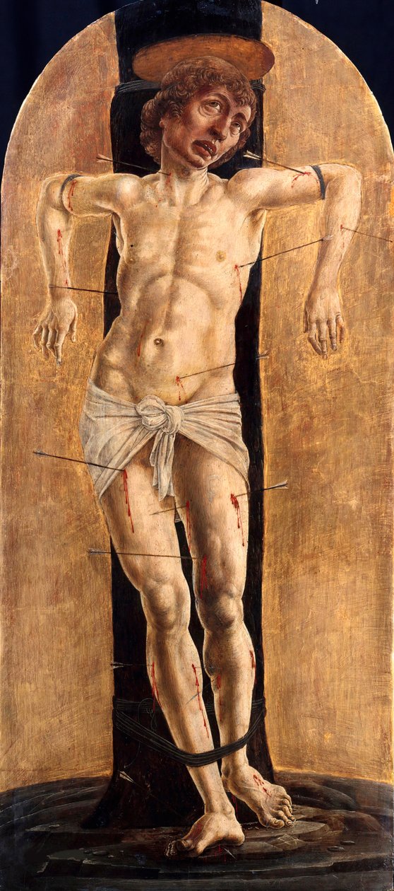 "Svatý Sebastian"" (Saint Sebastian) Malba Cosima (Cosimo) Tura (před 1431-1495), cca 1484 - Olej na dřevě, 75x33 - Staatliche Museen, Berlín od Cosimo Tura