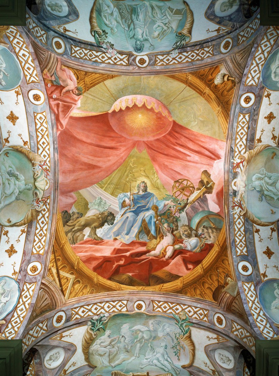 Klášter Saint Emmeran, od roku 1812 sídlo knížat Thurn und Taxis: (freska) Stropní freska v knihovně, Král Šalamoun ... (freska) od Cosmas Damian Asam