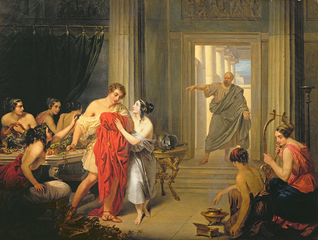 Alcibiades mezi hetaerae (olej na plátně) od Cosroe Dusi