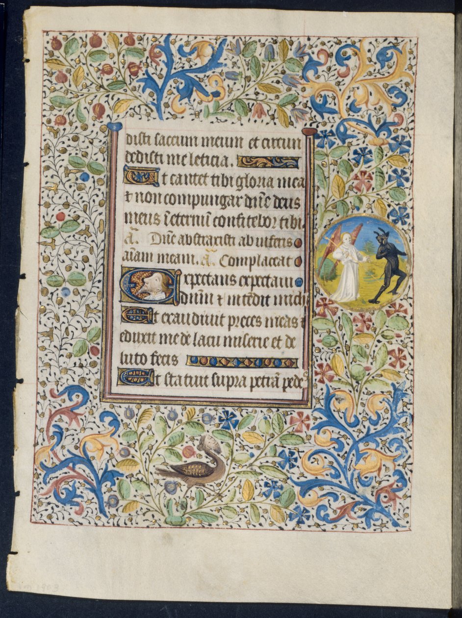 List z knihy hodin: Angel Chasing a Devil recto a Two Devils verso, c. 1460. od Coëtivy Master