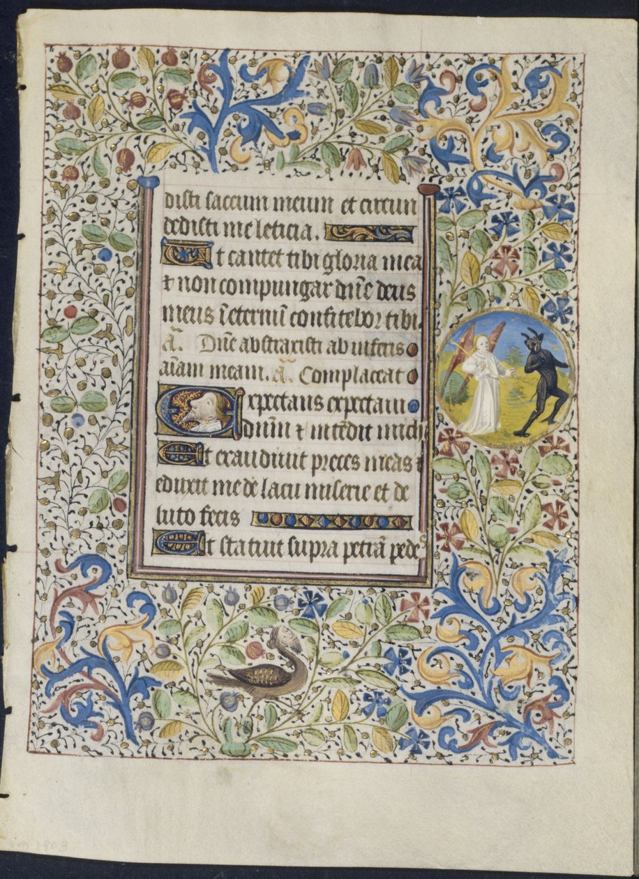 List z knihy hodin: Angel Chasing a Devil recto, c. 1460. od Coëtivy Master