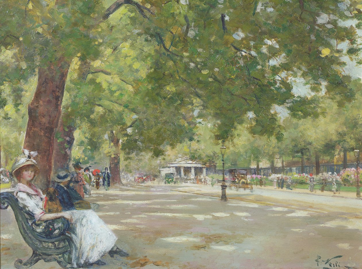 Elegantní postavy, Rotten Row, Hyde Park, Londýn (olej na plátně) od Count Girolamo Pieri Nerli
