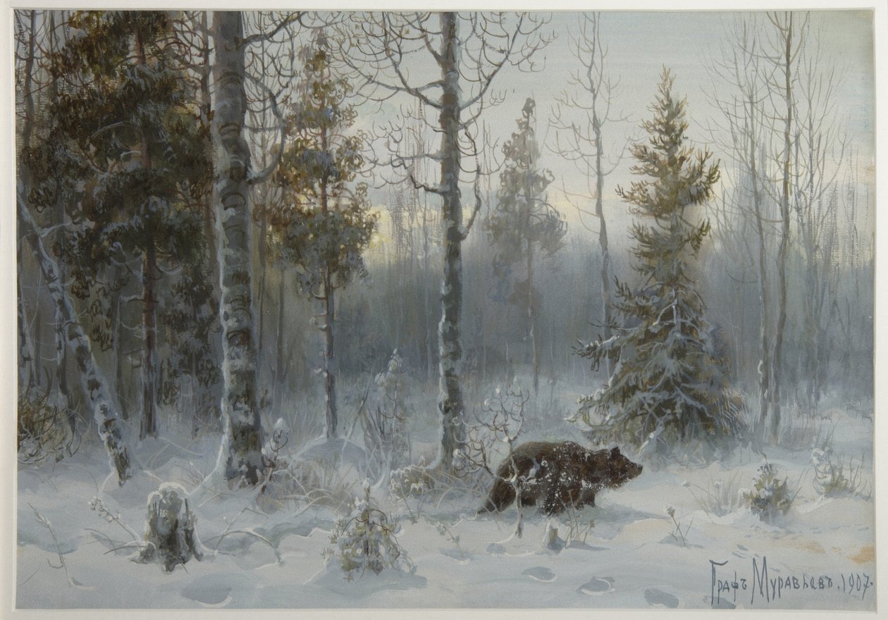 Medvěd v zimním lese, 1907 od Count Vladimir Leonidovich Muravyov