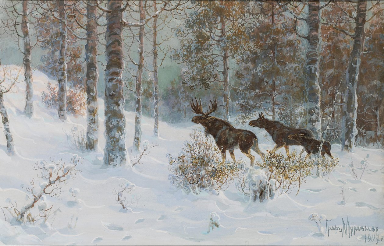 Zimní krajina s losy, 1907 od Count Vladimir Leonidovich Muravyov