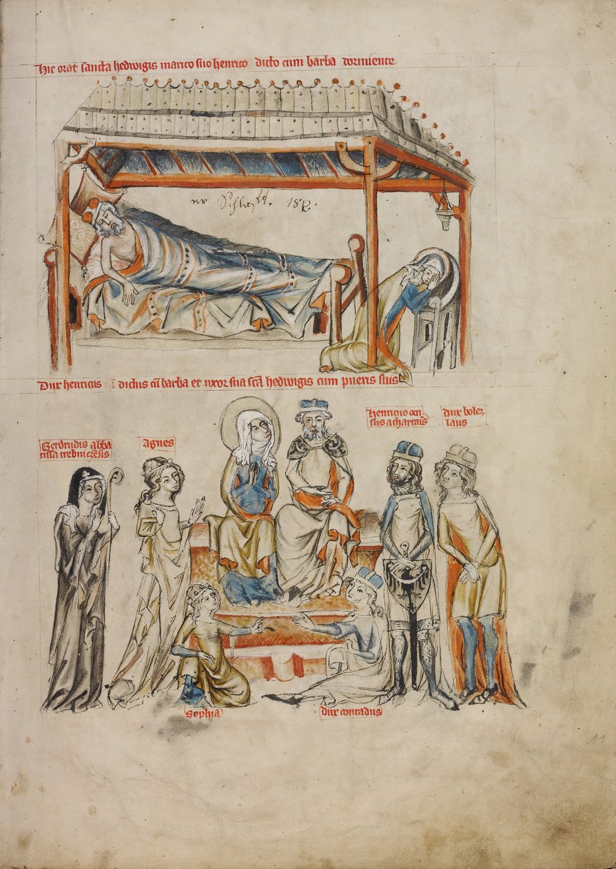 Heinrich Spící a Hedvika se modlí. Heinrich a Hedwig se svými dětmi, 1353 od Court workshop of Duke Ludwig I