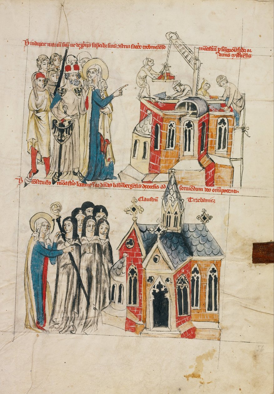 Hedvika a nový klášter; jeptišky z Bamberku se usadily v novém klášteře od Court workshop of Duke Ludwig I of Liegnitz and Brieg