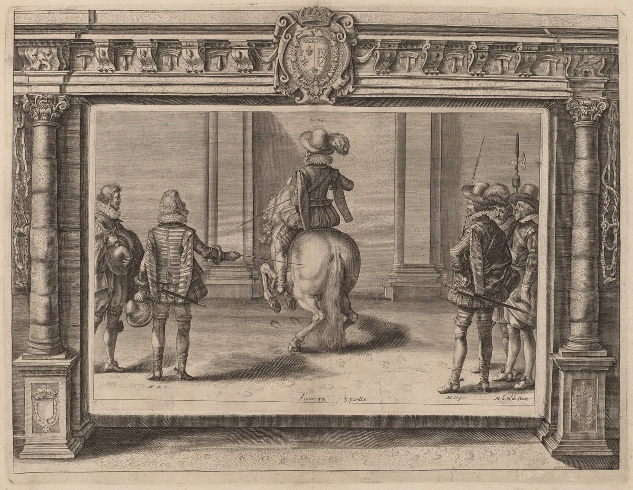 Louis XIII na koni, přijímá instrukce od Crispijn de Passe II