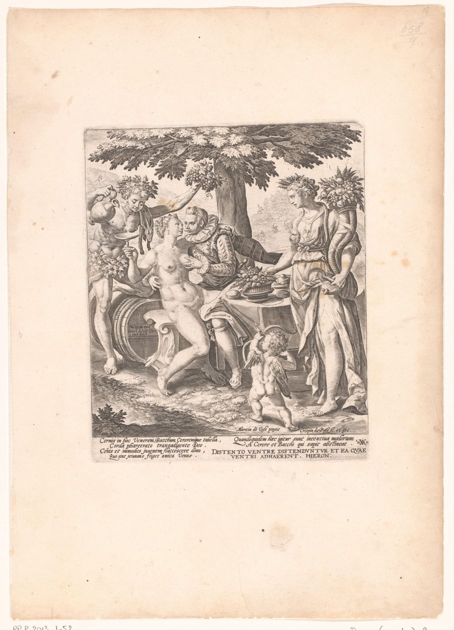 Muž v gezelschap van Venus, Ceres en Bacchus Venuše je studená bez Ceres a Baccha od Crispijn van de Passe (I)