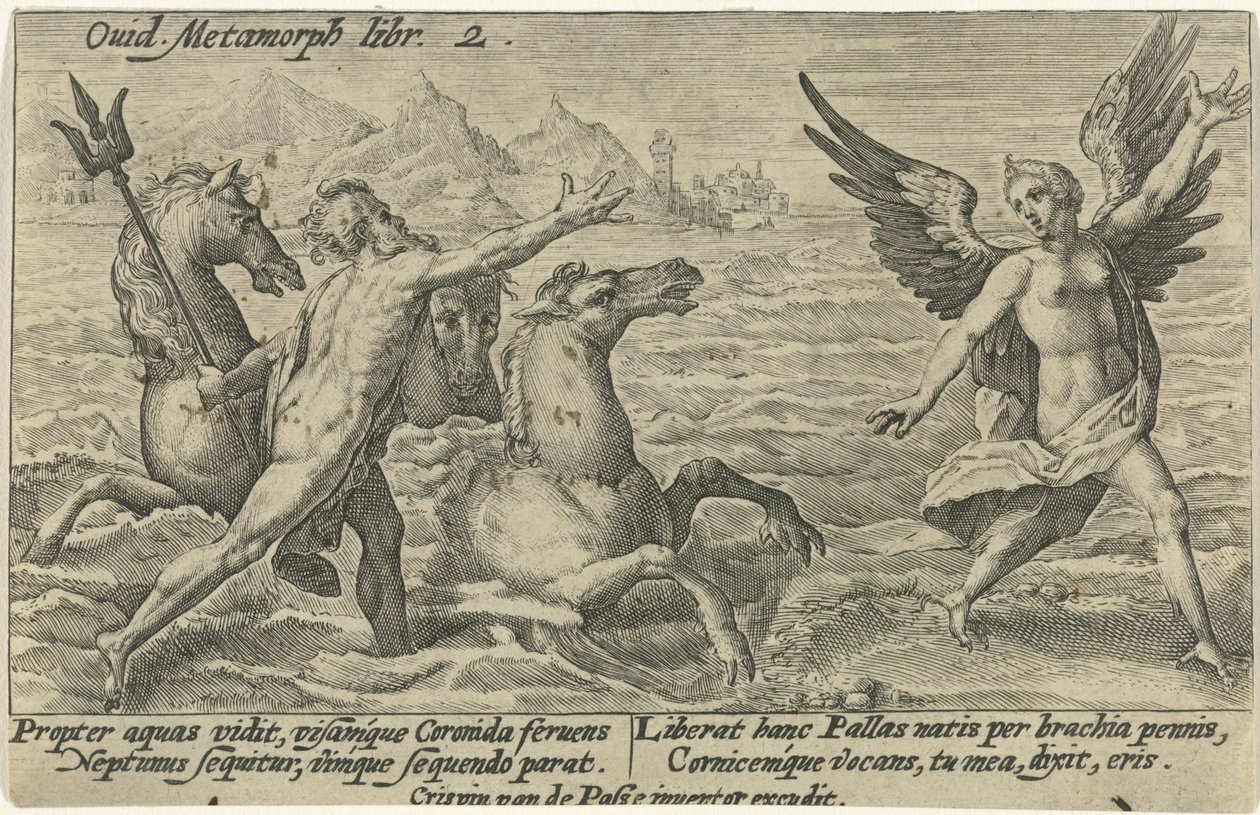 Neptun sáhne po Coronis Metamorfózy Ovidia (název série) od Crispijn van de Passe (I)