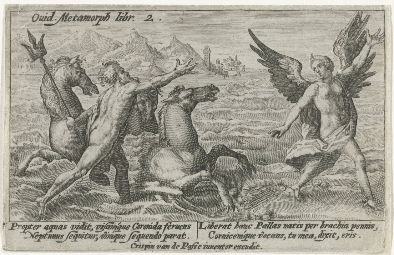 Neptun sáhne po Coronis Metamorfózy Ovidia (název série) od Crispijn van de Passe (I)