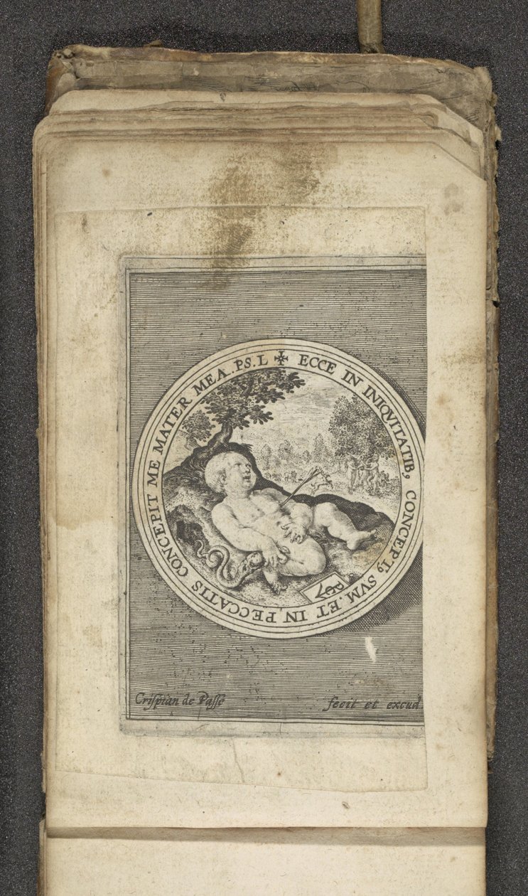 Putto s probodnutým srdcem Putti zobrazující Boží slovo (název série) Verbum Dei (název série) od Crispijn van de Passe (I)