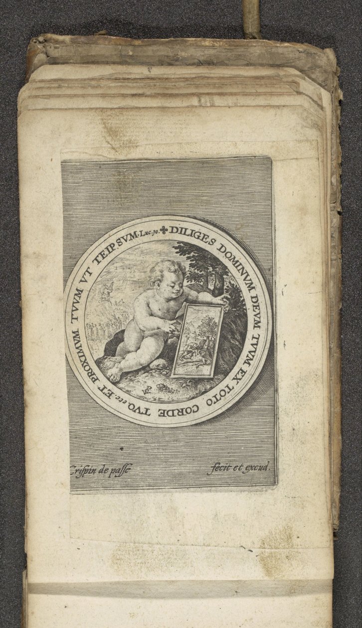 Putto s tabletem Putti zobrazující Boží slovo (název série) Verbum Dei (název série) od Crispijn van de Passe (I)