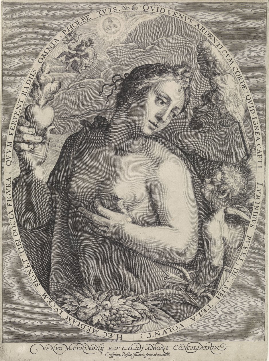 Venuše a Amor Venus Matrimonij a Calidj Amoris Conciliatrix (titul na objektu) Diana, Venus en Aurora (název série) od Crispijn van de Passe (I)