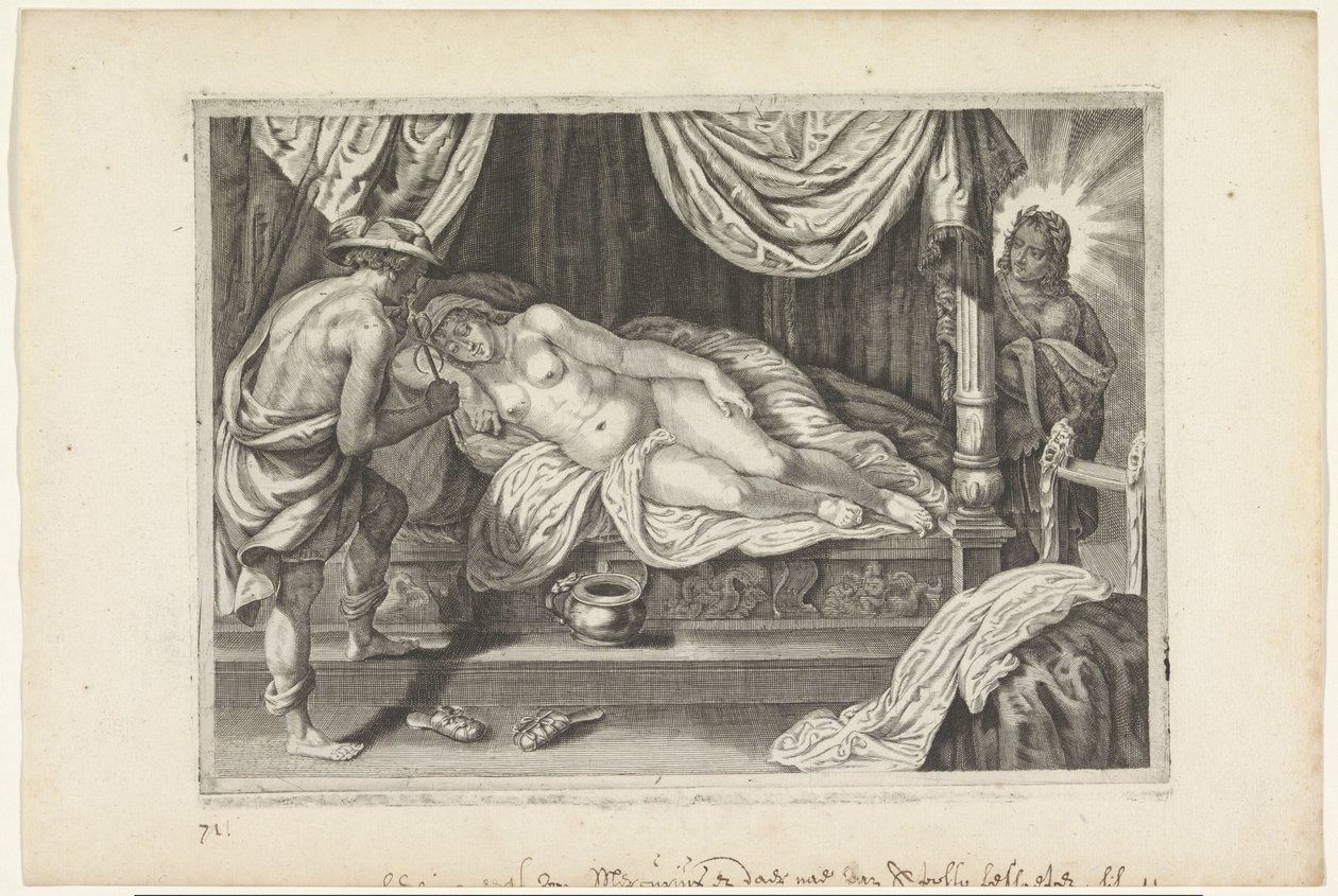 Apollo a Merkur navštíví Chione Metamorfosen van Ovidius (název série) od Crispijn van de Passe (II)