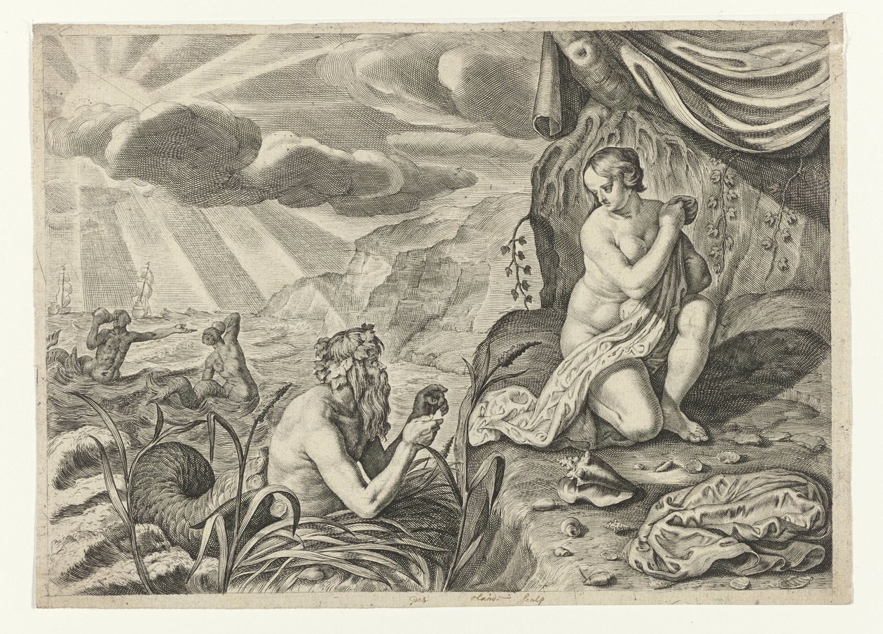 Scylla na útěku z Glauka Glauci zamilovaný do Scylly (název na objektu) Metamorfózy Ovidia (název série) od Crispijn van de Passe (II)