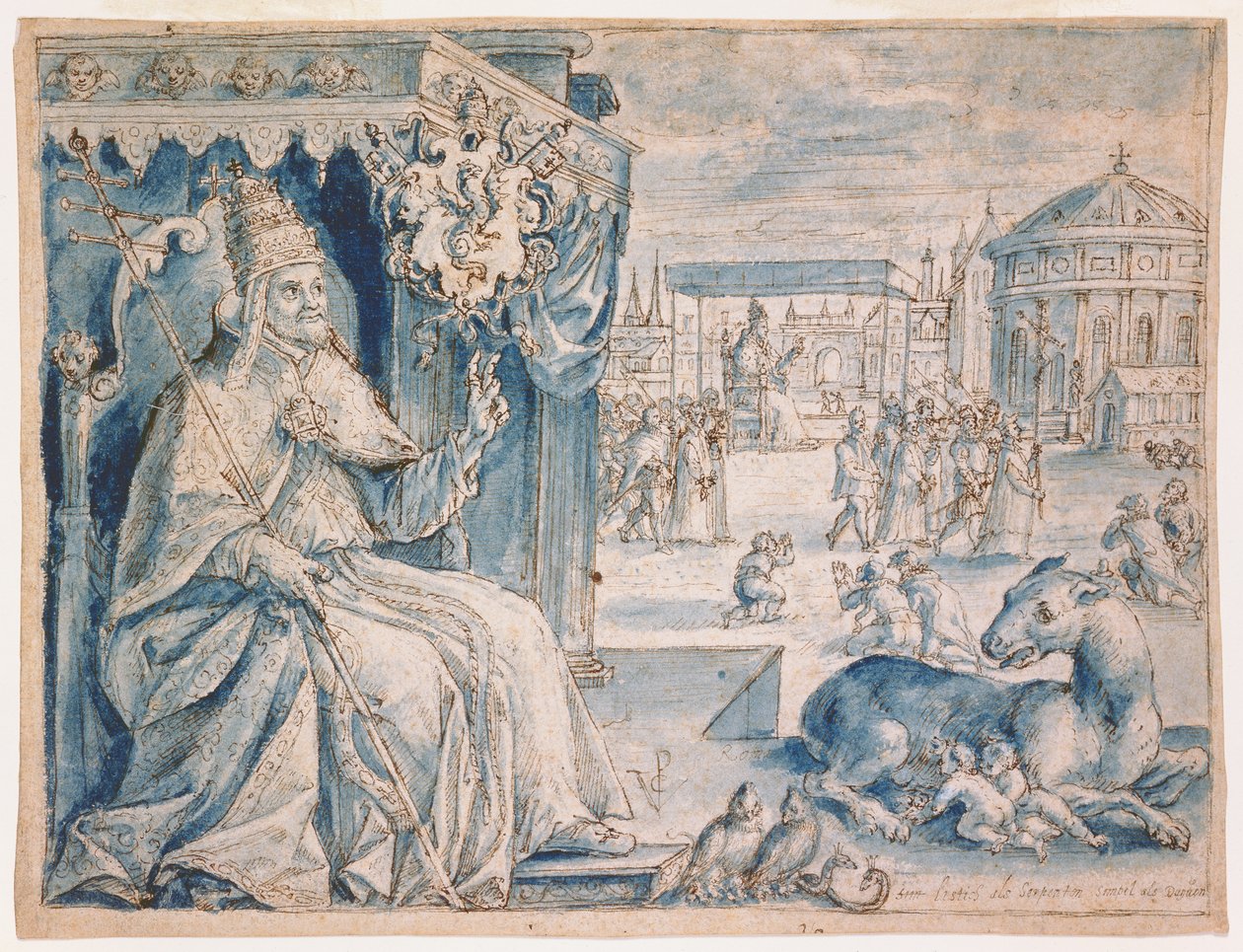 Papež Pavel V. (1552-1621) (pero a hnědý inkoust s modrým praním na papíře) od Crispin  Passe