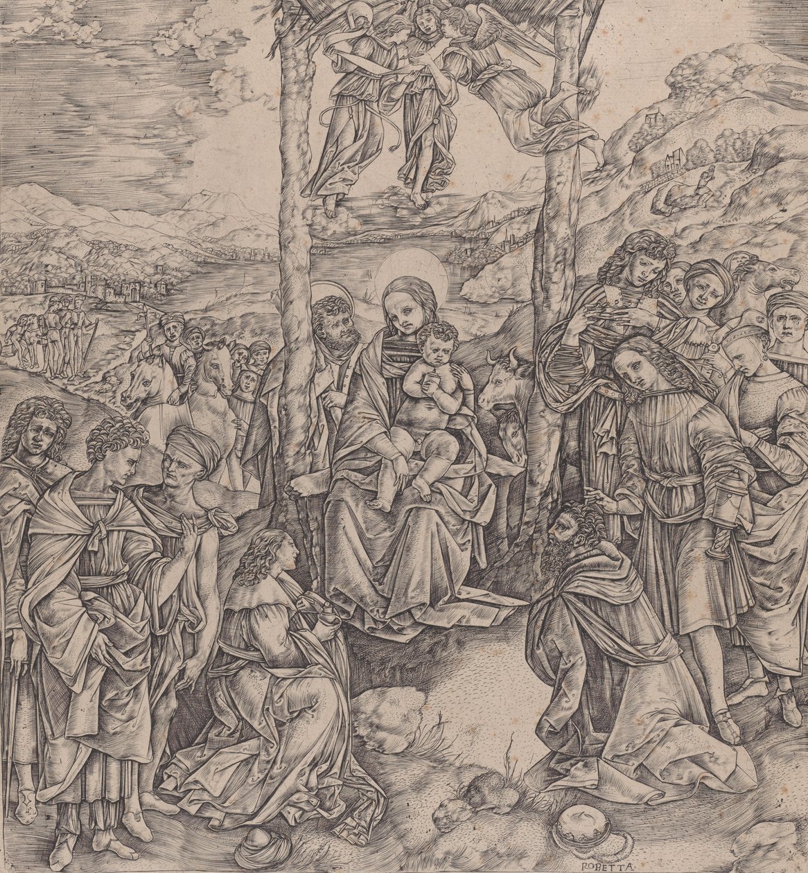Klanění tří králů, 1500-10. od Cristofano di Michele Martini