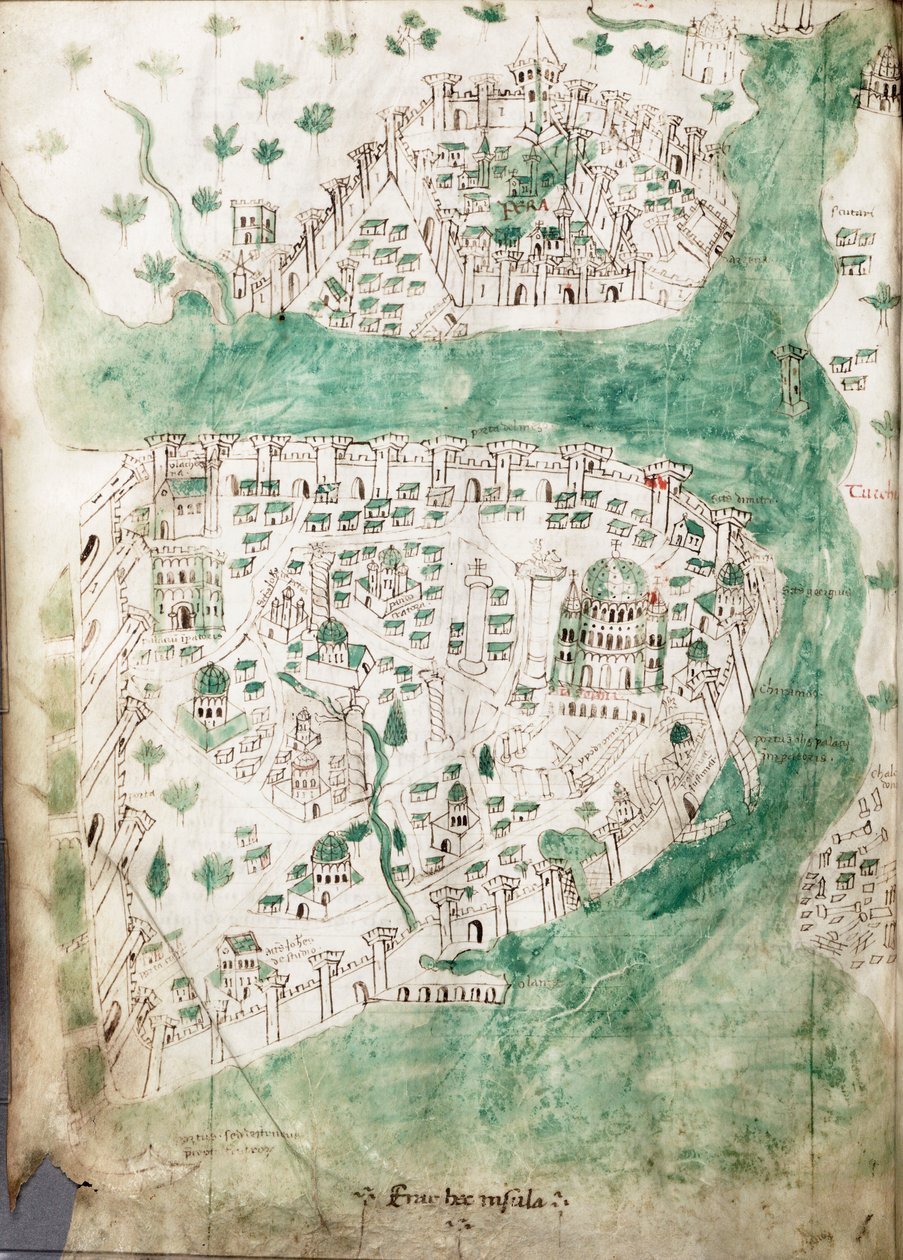 Mapa Konstantinopole, asi 1420 (velum) od Cristoforo Buondelmonti