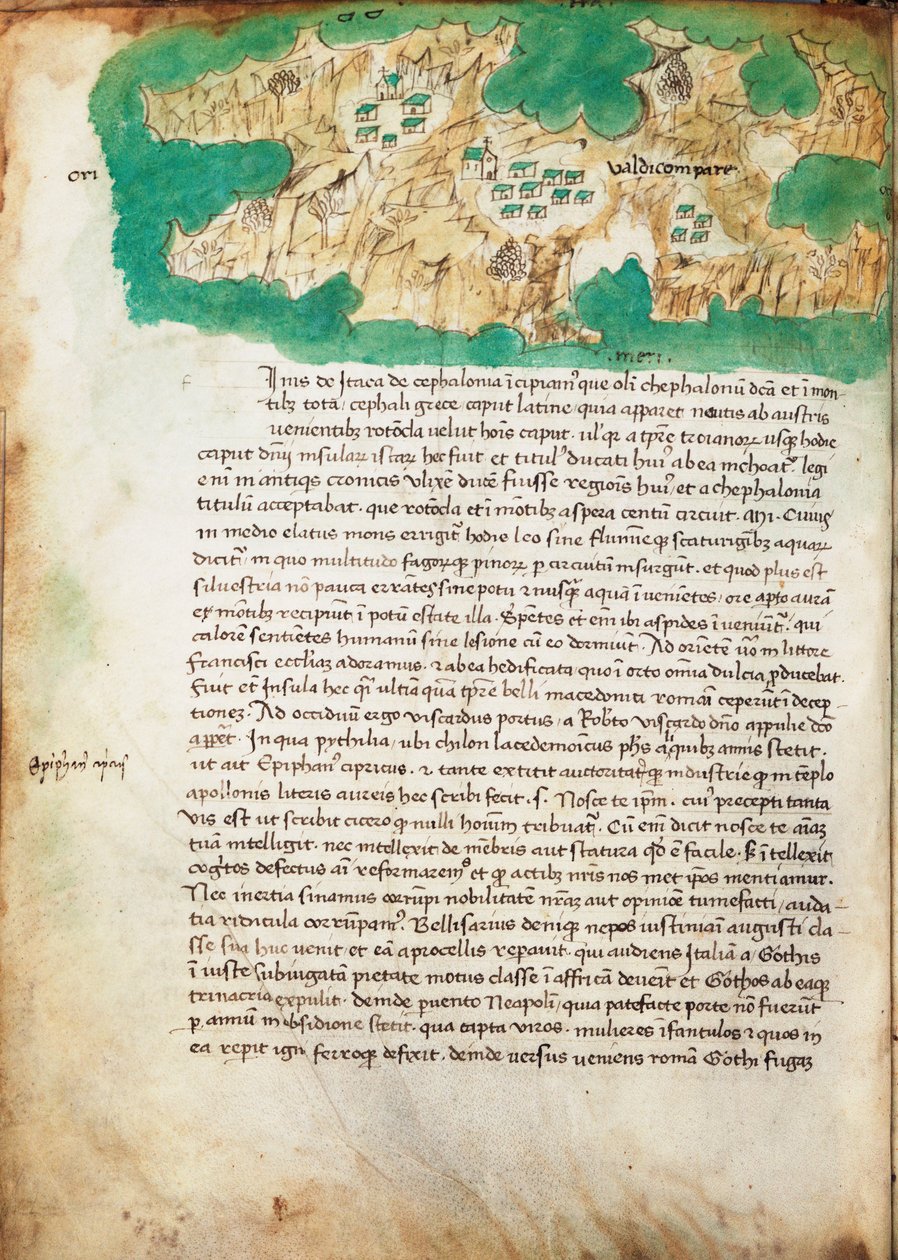 Mapa Ithaki, asi 1420 (pergamen) od Cristoforo Buondelmonti