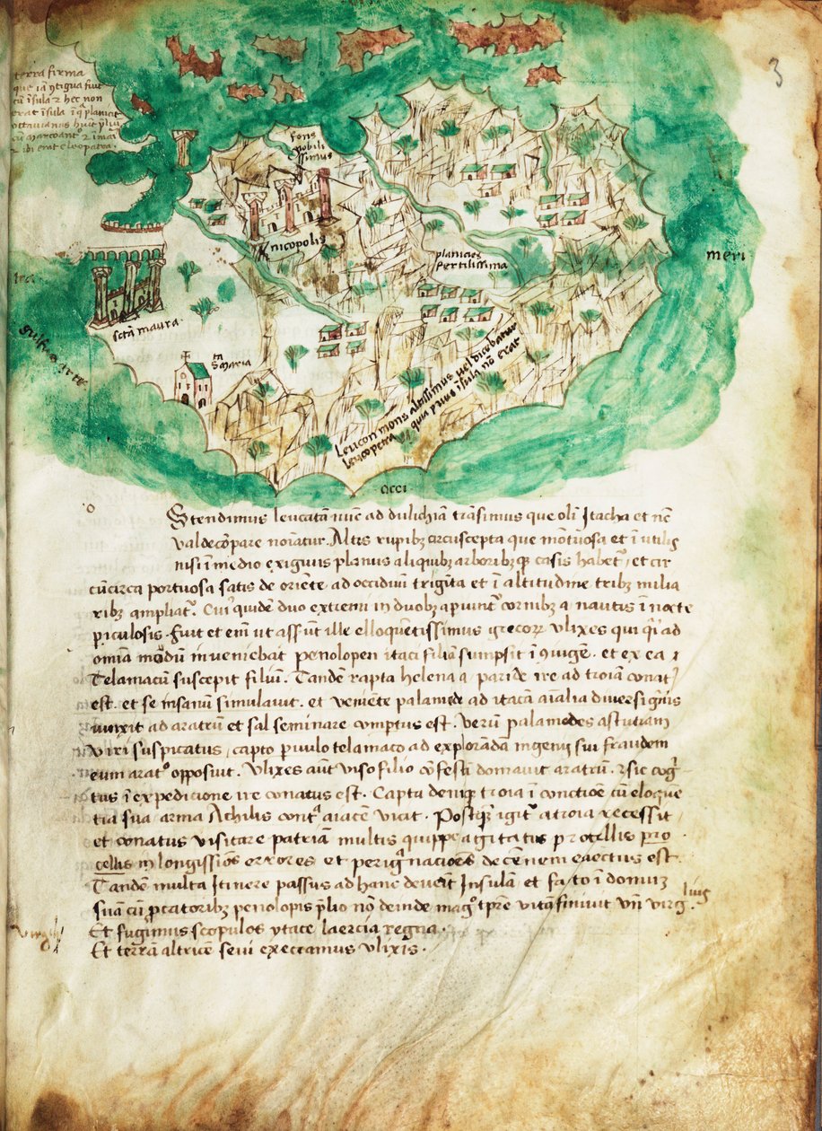 Mapa Paxosu, asi 1420 (pergamen) od Cristoforo Buondelmonti