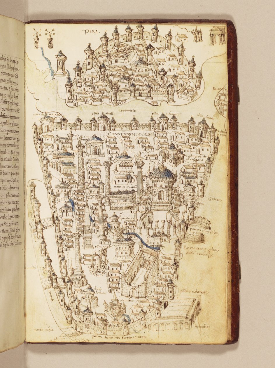 Mapa Konstantinopole, ilustrace z "Liber Insularum Archipelagi" od Cristoforo Buondelmonti