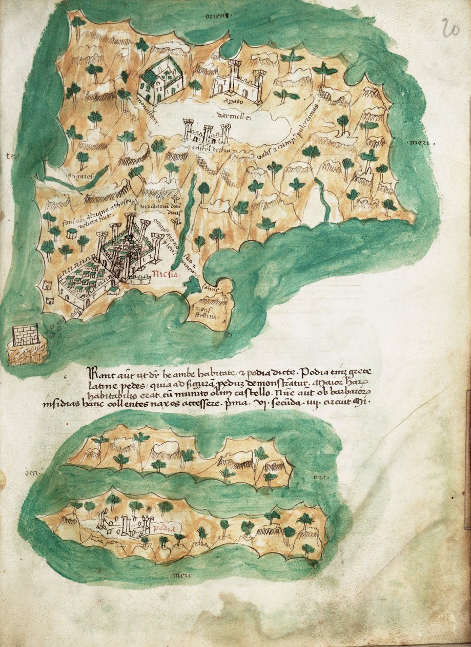 Pergamenová tabulka Naxos, cca 1420 (pergamen) od Cristoforo Buondelmonti