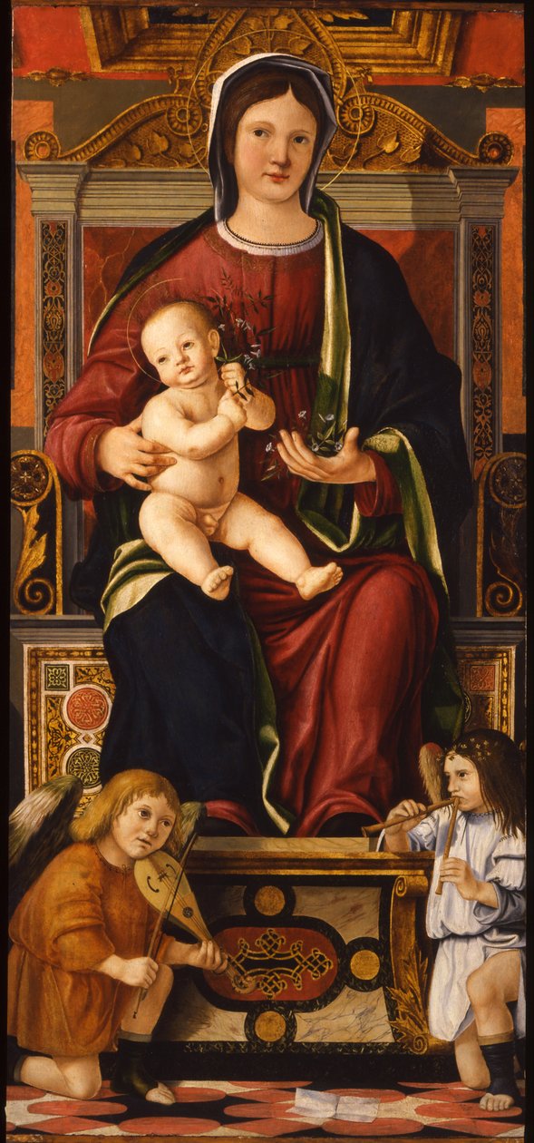 Panna a dítě na trůnu se dvěma hudebními anděly, 1508-1510 od Cristoforo Caselli