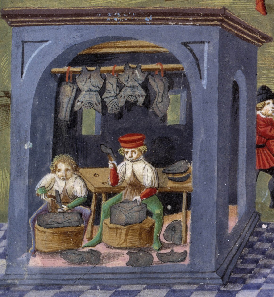puškař v „“ Vliv měsíce „“: řemeslníci. Miniatura od Cristofora de Predis (v. 1440-v. 1486) - v „“ De Sphaera“““ d